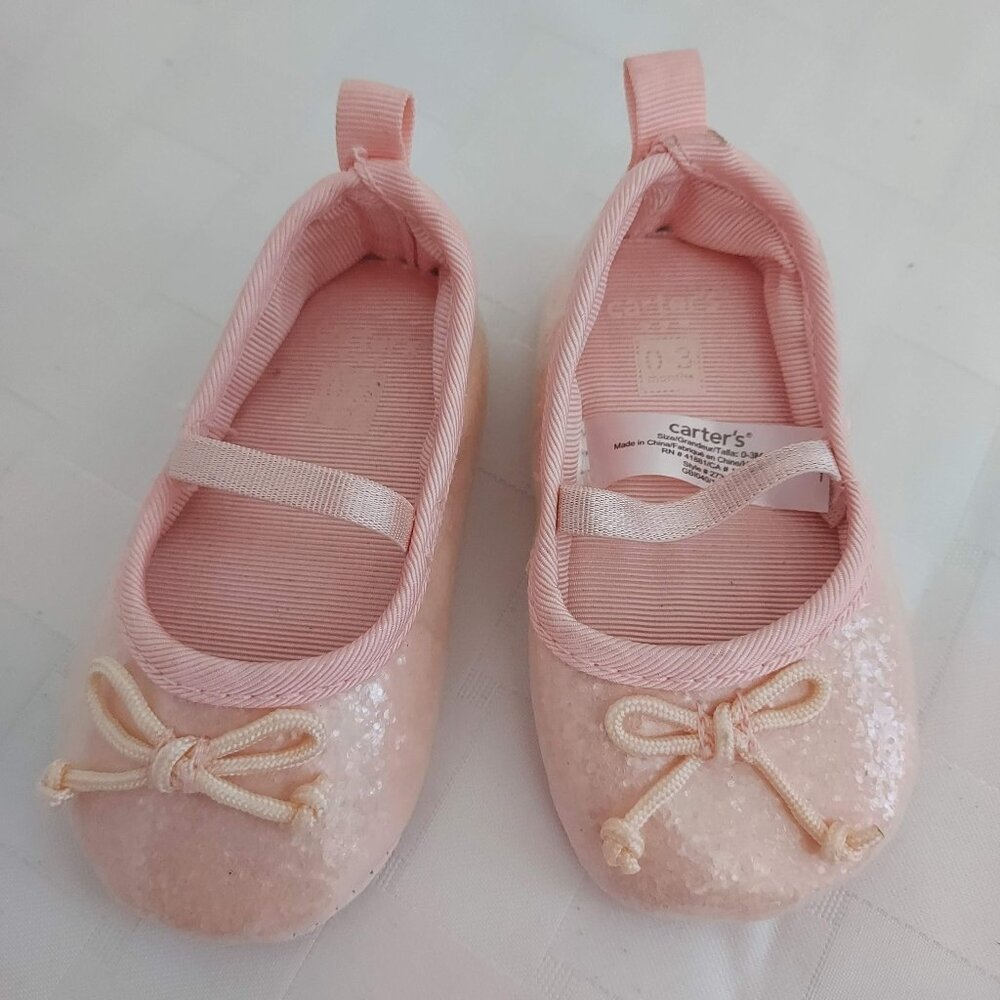 NWOT Carter's 0-3 Month Sparkly Baby Pink Ballet Slipper Shoes